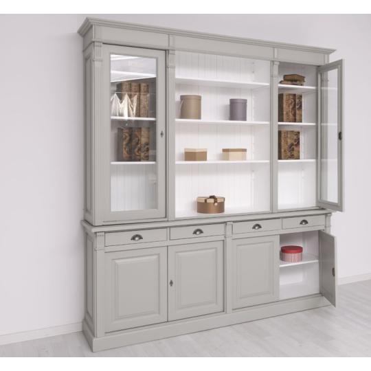 szurke nagy konyveszekreny vitrines konyvszekreny polcos mediterran klasszikus country provence vintage butor nappali konyha etkezo egyedi butor gyartas.jpg